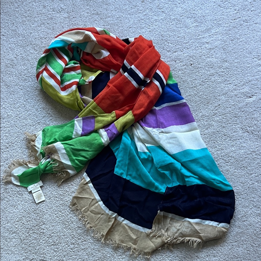 Kate Spade Colorful Striped Large Rectangle Scarf Shawl NWOT
